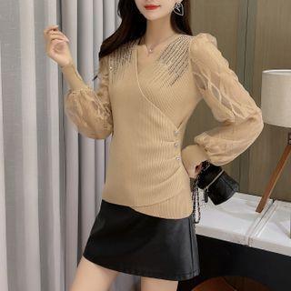 Rhinestone Lace Panel Sweater
