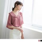 3/4 Sleeve V-neck Frilled Trim Top