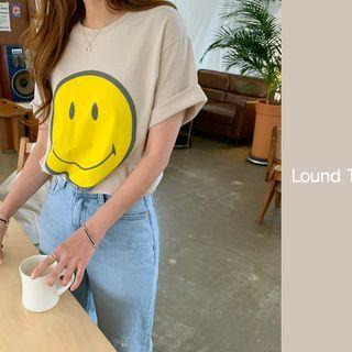 Smile Emoji Print Cotton T-shirt