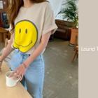 Smile Emoji Print Cotton T-shirt