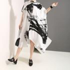Printed Short-sleeve Midi Shirt Dress White - One Size