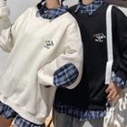 Couple Matching Mock Two Piece Plaid Panel Long Sleeve Sweatshirt