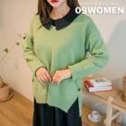 Buttoned Cuff-sleeve Slit-side Sweater