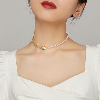 Heart Faux Pearl Alloy Choker Choker - Gold - One Size