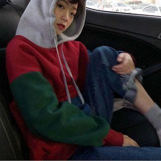 Color Block Lettering Hoodie Zr996 - Dark Sea Blue - One Size