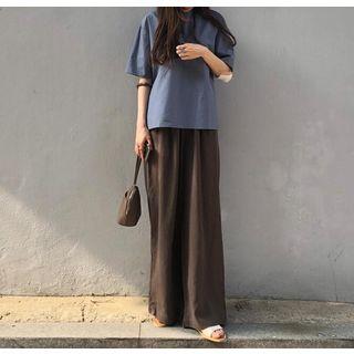 Crew-neck Short-sleeve T-shirt / Plain Wide-leg Pants