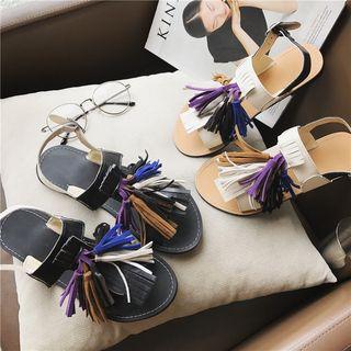 Tasseled Flat Slide Sandals