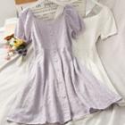 Embroidered Puff-sleeve A-line Dress