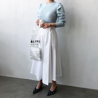 Mock-neck Puff-shoulder Knit Top