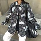 Long-sleeve Crane Print Shirt Black - One Size