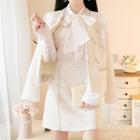 Tweed Jacket / A-line Skirt / Bow Blouse / Set