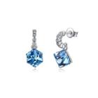 925 Sterling Silver Simple Elegant Romantic Fashion Geometric Rhombus Earrings With Blue Austrian Element Crystal Silver - One Size