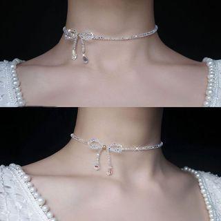 Rhinestone Bow Choker / Ring