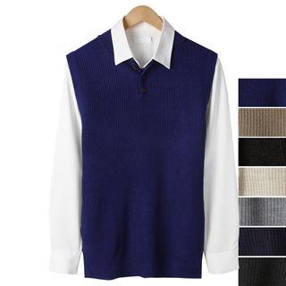 Buttoned Colored Knit Vest