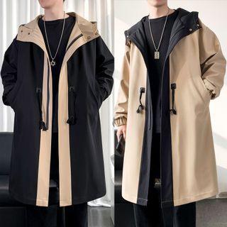 Color Block Hooded Padding Long Jacket