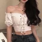 Off-shoulder Short-sleeve Lace-up Crop Top