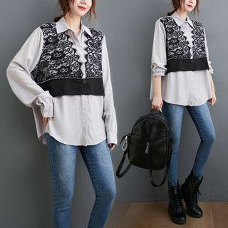 Lace Panel Shirt Gray - One Size