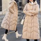 Snap Button Hooded Padded Midi Coat