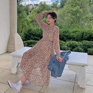 Floral Crepe Long Shirtwaist Dress
