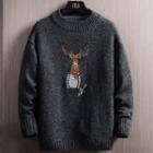 Deer Embroidered Crew-neck Sweater