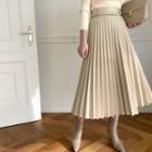 Belted Pleated Long Pleather Skirt