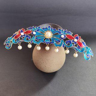 Flower Beaded Headpiece Y11 - 1 Piece - Headpiece - Blue & Red - One Size