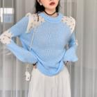 Beaded Two-tone Sweater Sky Blue - One Size
