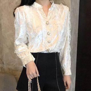 Fringed Lace Velvet Blouse