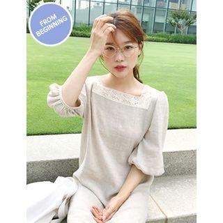 Square-neck Puff-sleeve Shift Dress