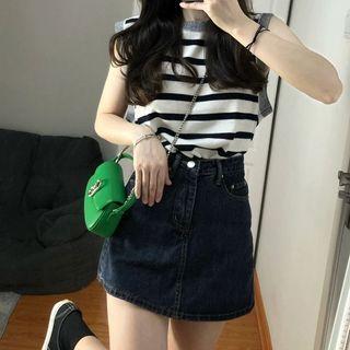 Sleeveless Striped Top / Denim A-line Skort