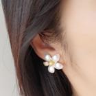 Floral Clip On Earring 1 Pair - White - One Size