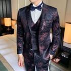 Set: Jacquard Single-breasted Blazer + Vest + Dress Pants