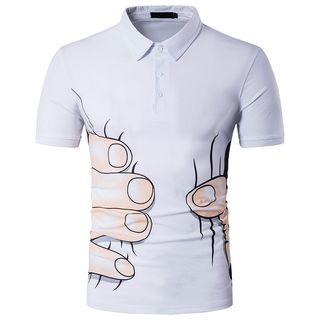 Short-sleeve Finger Print Polo Shirt