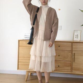 Mock-neck Mesh Long-sleeve Dress