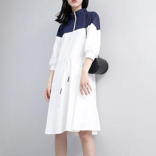 Drawstring-waist Color-block A-line Dress