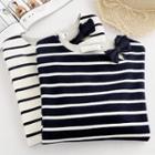 Long-sleeve Striped Bow-accent T-shirt