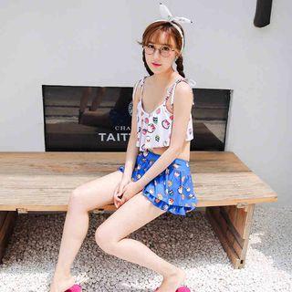 Set: Ruffle Print Swim Top + Bottom + Skirt