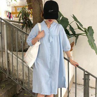 Elbow-sleeve Shirtdress With Tassel
