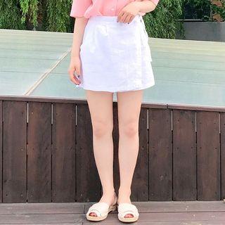 Band-waist Linen Wrap Skort