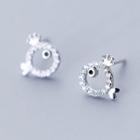 925 Sterling Silver Rhinestone Fish Stud Earring 1 Pair - As Shown In Figure - One Size