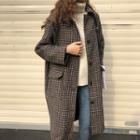 Houndstooth Single-breasted Coat Brown - One Size