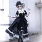 Puff-sleeve Crisscross Print A-line Lolita Dress / A-line Skirt / Set