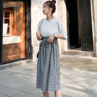 Gingham Panel Mock Two Piece A-line Dress