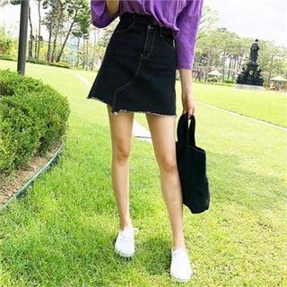 Asymmetric-waist A-line Denim Skirt