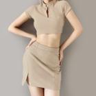 Set: Short-sleeve Crop Top + Mini Skirt