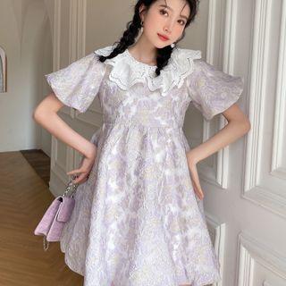 Lace Collar Jacquard Mini A-line Dress