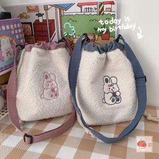 Cartoon Rabbit Embroidered Fleece Bucket Bag