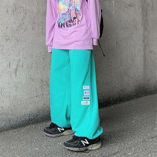 Drawstring Hem Applique Straight-cut Pants