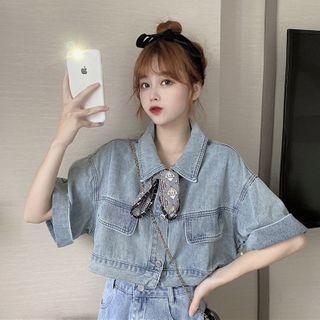 Elbow-sleeve Denim Jacket / Neckerchief / Set