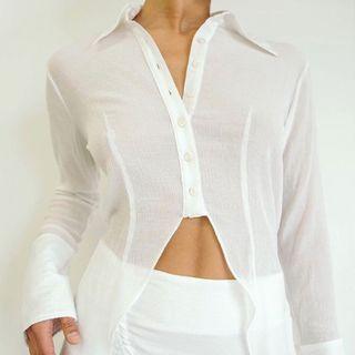 Long-sleeve Asymmetric Plain Blouse